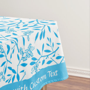 Beautiful Turquoise Blue Floral Foliage Pattern Tablecloth