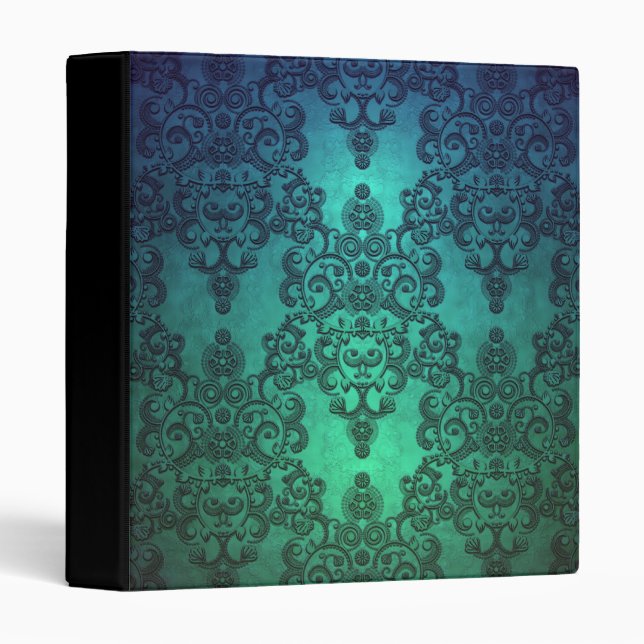 Beautiful Turquoise Blue Green Damask Binder (Front/Spine)