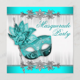 Beautiful Turquoise Blue Masquerade Party Invitation