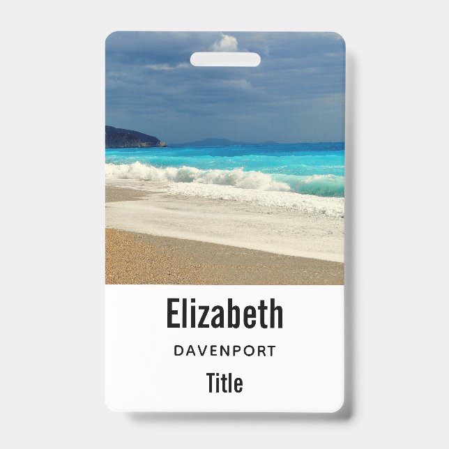 Beautiful Turquoise Blue Sea Tropical Photography Badge (Front)