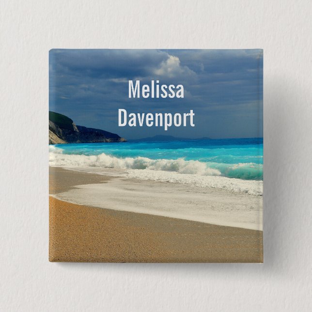 Beautiful Turquoise Blue Sea Tropical Photography Button (Front)