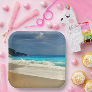 Beautiful Turquoise Blue Sea Tropical Photography Paper Plates