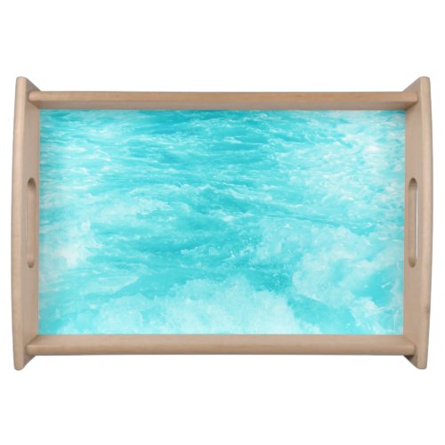 Beautiful Turquoise Blue Sea Water with Splashes Serving Tray