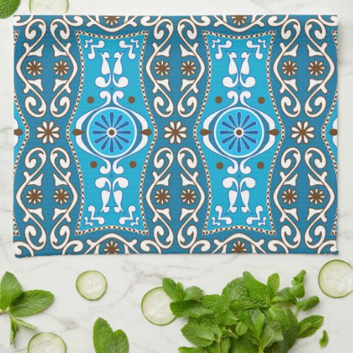  Beautiful turquoise _ brown Azulejos 8  Kitchen Towel