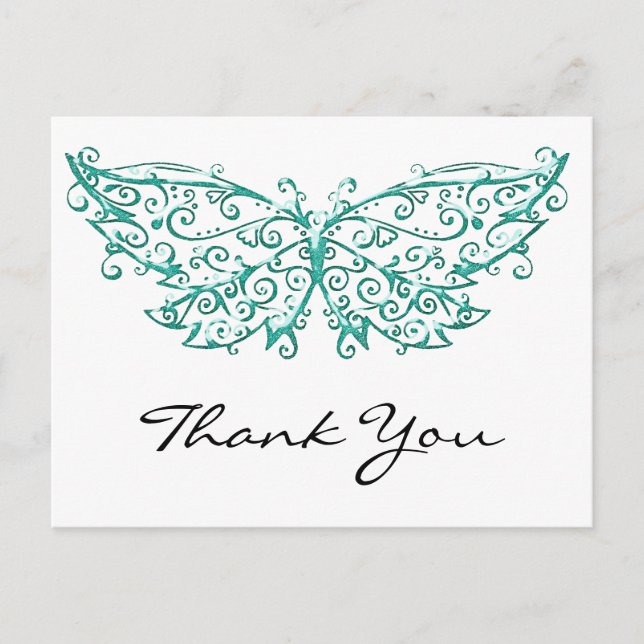 Beautiful Turquoise Butterfly Thank You Postcards (Front)