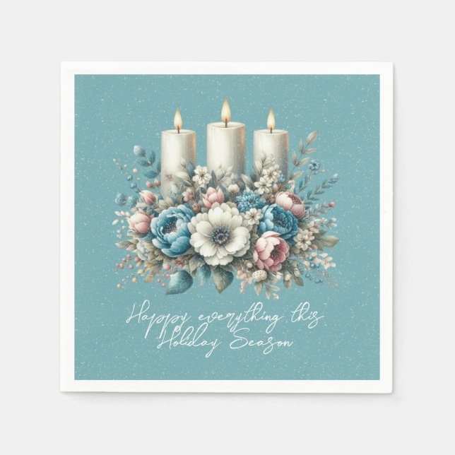 Beautiful Turquoise Christmas Flowers Candles Napkins (Front)