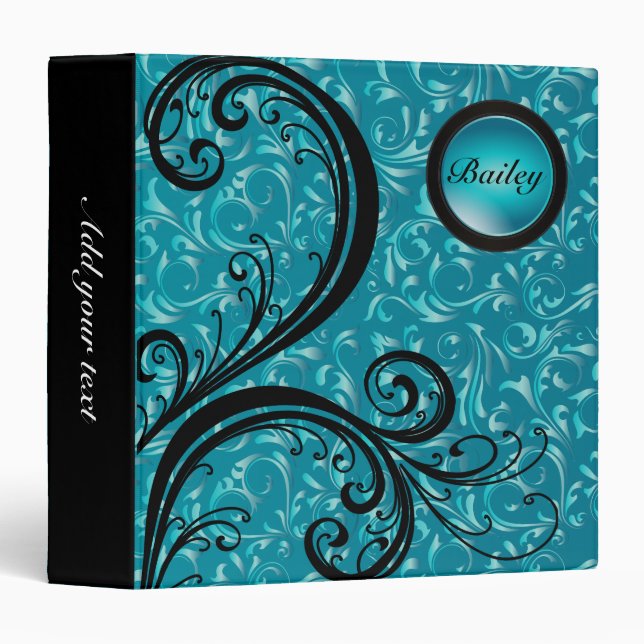 Beautiful Turquoise Damask | Personalize Binder (Front/Spine)