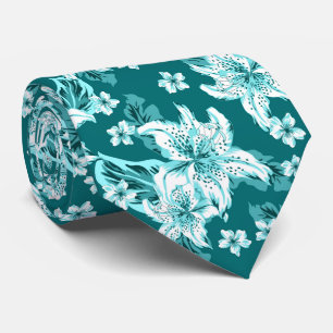 Beautiful turquoise flower pattern neck tie