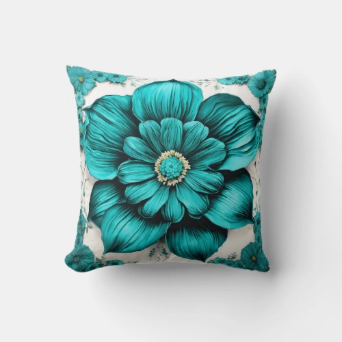 Beautiful turquoise flower Throw Pillow