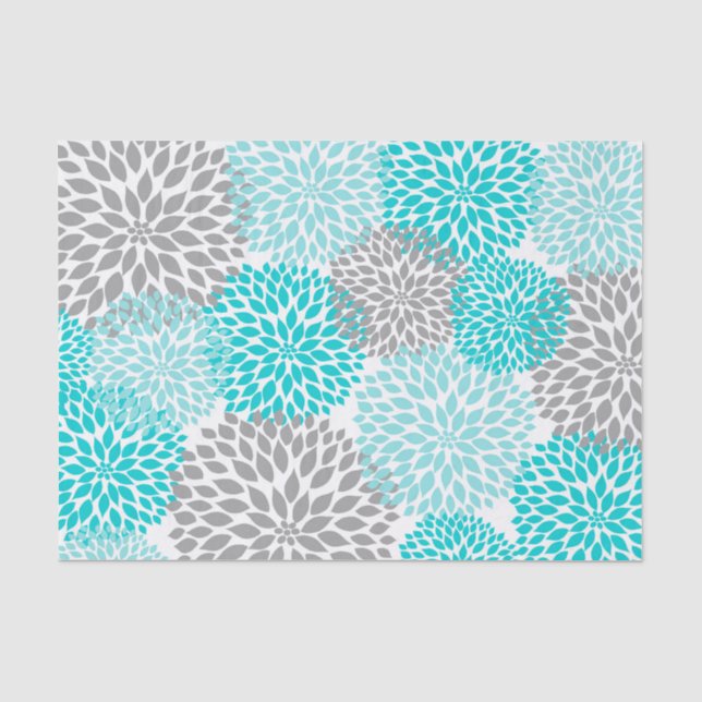 Beautiful turquoise gray dahlias, bold floral tissue paper (Front)