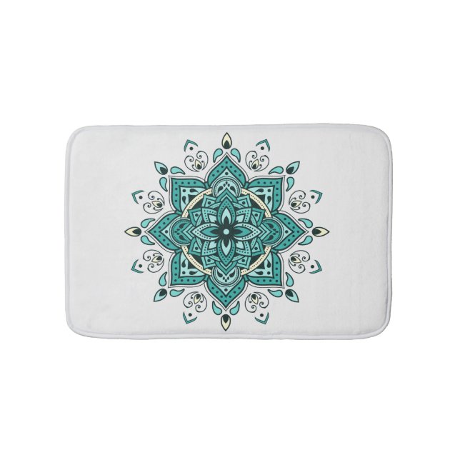 Beautiful turquoise mandala design  bath mat (Front)