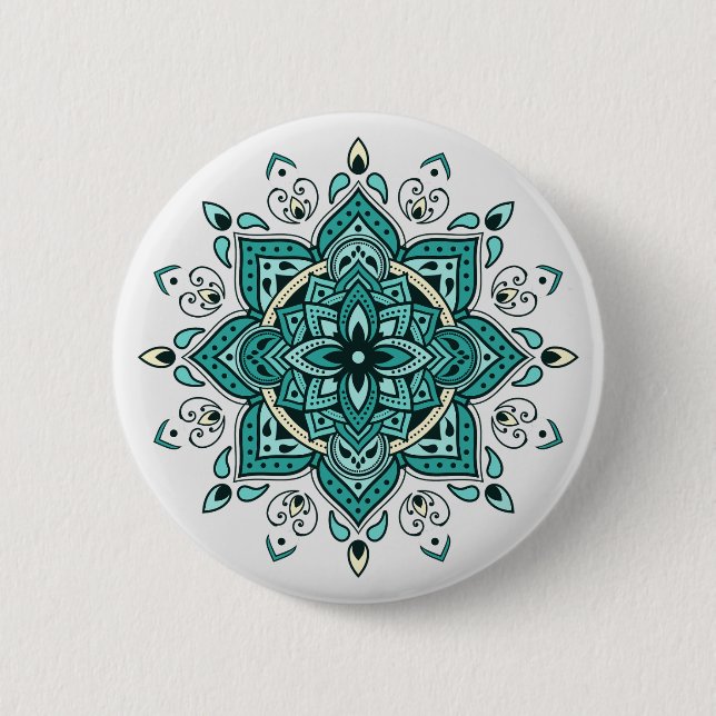 Beautiful turquoise mandala design button (Front)