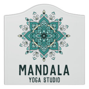 Beautiful turquoise mandala design door sign