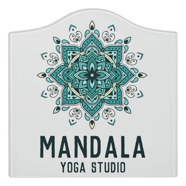 Beautiful turquoise mandala design door sign (Large Crest Front)