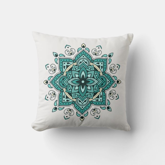 Beautiful turquoise mandala design throw pillow (Front)