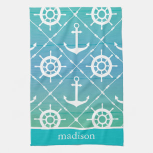 Beautiful Turquoise Nautical Monogram Kitchen Towel