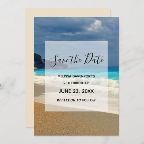 Beautiful Turquoise Sea Tropical Photo Birthday Save The Date