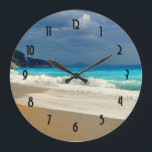 Beautiful Turquoise Sea Tropical Photography Large Clock<br><div class="desc">A clock with a beautiful photograph featuring a turquoise blue sea and a sandy beach with waves of foamy surf.</div>