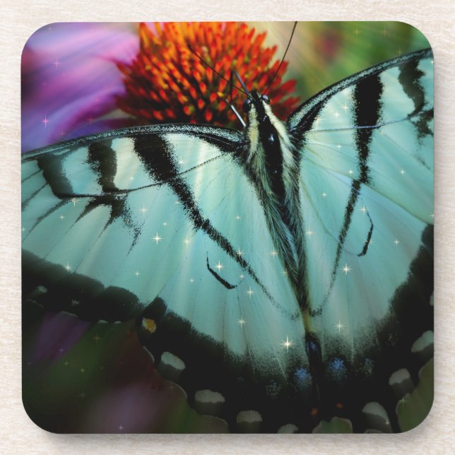 Beautiful Turquoise Swallowtail Butterfly Beverage Coaster (Front)