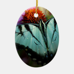 Beautiful Turquoise Swallowtail Butterfly Ceramic Ornament