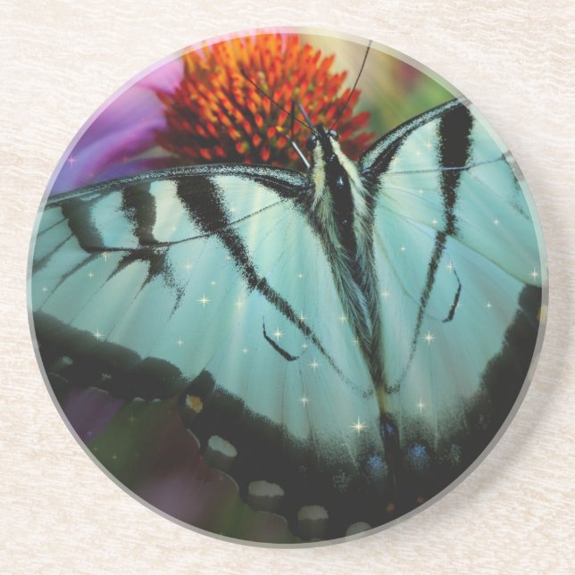 Beautiful Turquoise Swallowtail Butterfly Coaster (Front)