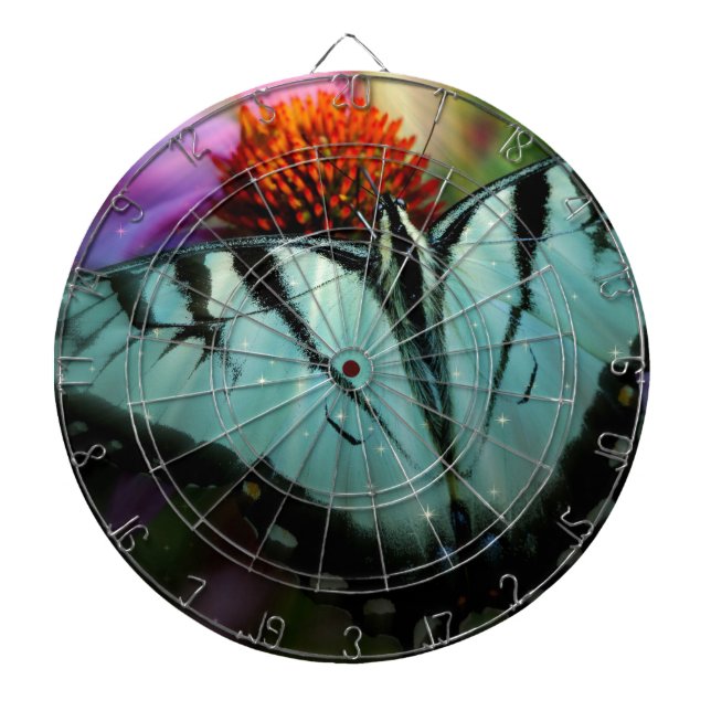 Beautiful Turquoise Swallowtail Butterfly Dart Board (Front)