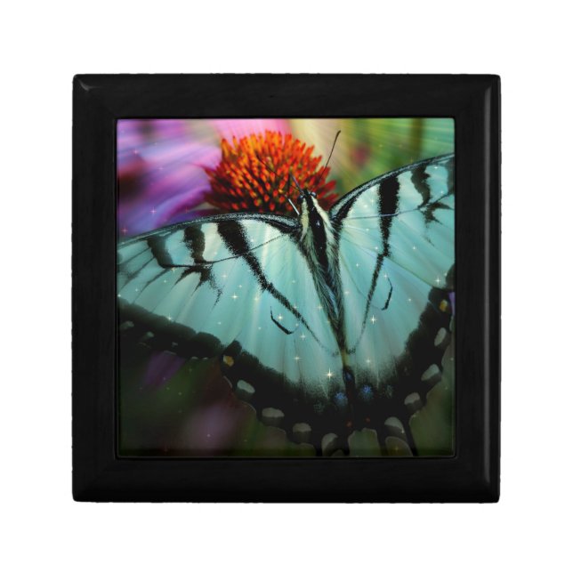 Beautiful Turquoise Swallowtail Butterfly Jewelry Box (Front)