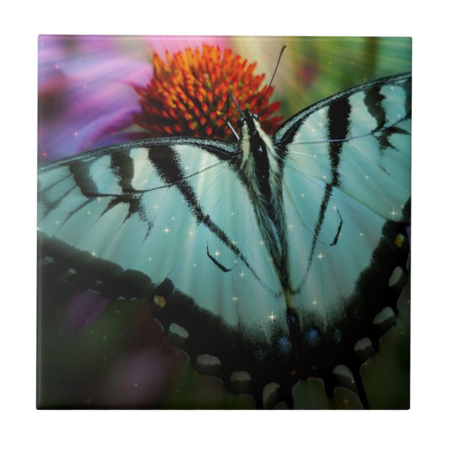 Beautiful Turquoise Swallowtail Butterfly Tile (Front)