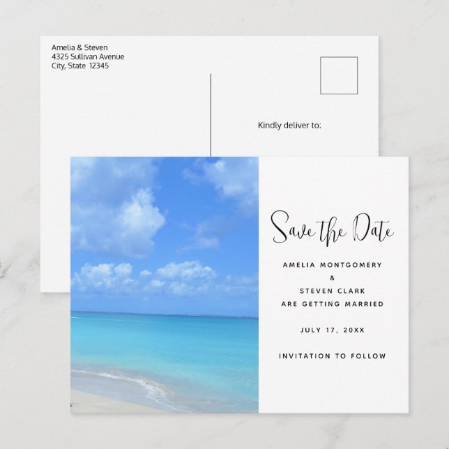 Beautiful Turquoise Tropical Beach Announcement Postcard (Front/Back)