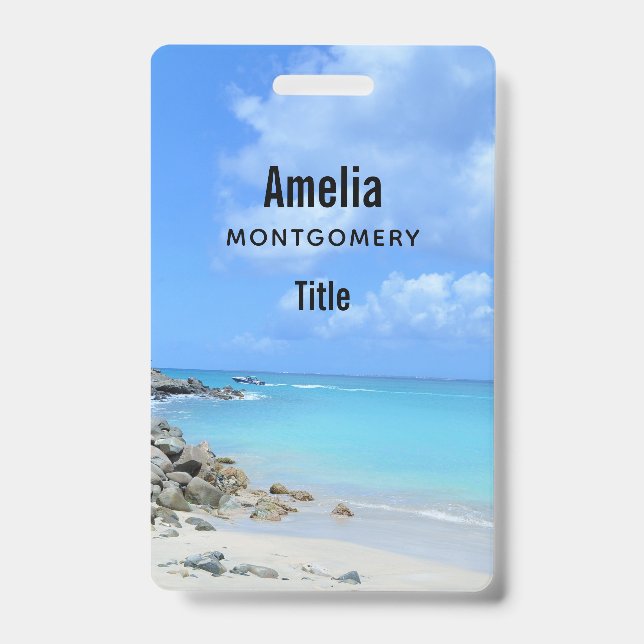 Beautiful Turquoise Tropical Beach Badge (Front)