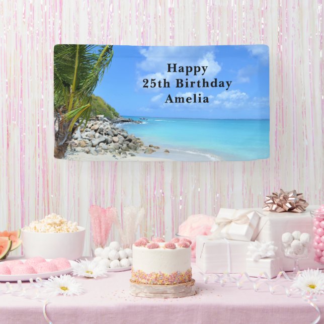 Beautiful Turquoise Tropical Beach Birthday Banner (Party)