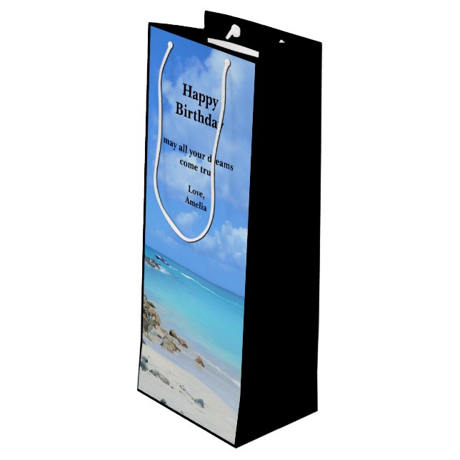 Beautiful Turquoise Tropical Beach Birthday Wine Gift Bag (Back Angled)