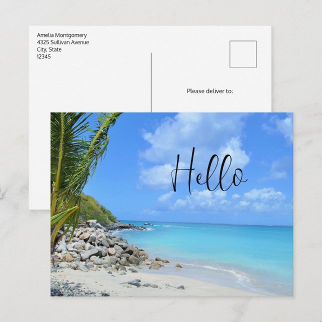 Beautiful Turquoise Tropical Beach Hello Postcard (Front/Back)