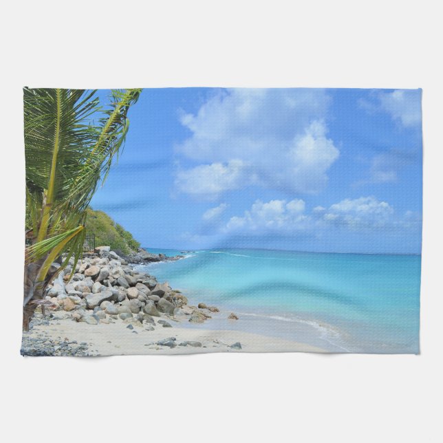 Beautiful Turquoise Tropical Beach  Kitchen Towel (Horizontal)