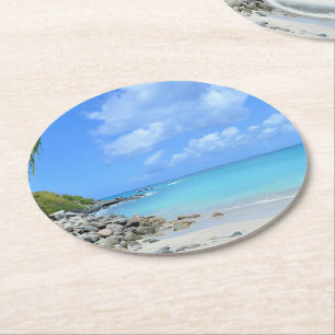 Beautiful Turquoise Tropical Beach Round Paper Coaster