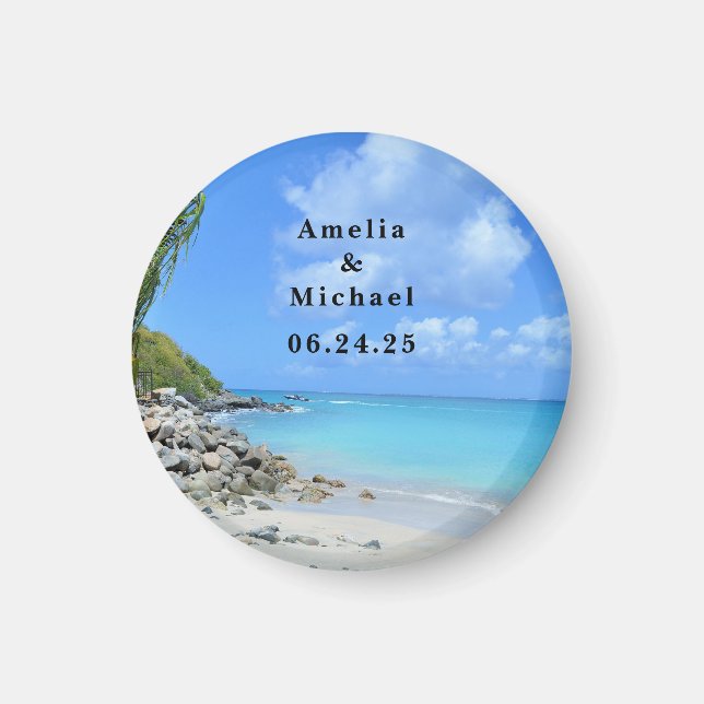 Beautiful Turquoise Tropical Beach Save the Date Magnet (Front)