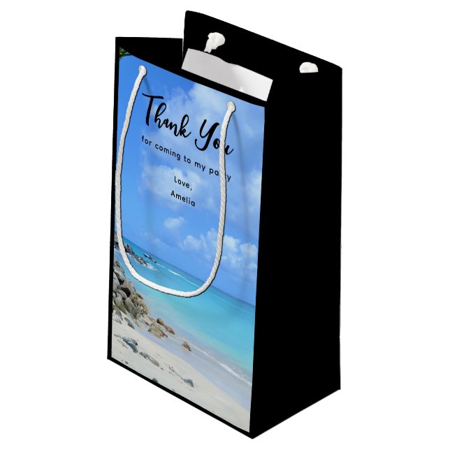 Beautiful Turquoise Tropical Beach Thank You Small Gift Bag (Back Angled)