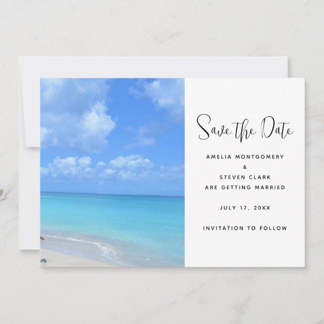 Beautiful Turquoise Tropical Beach Wedding Save The Date (Front)