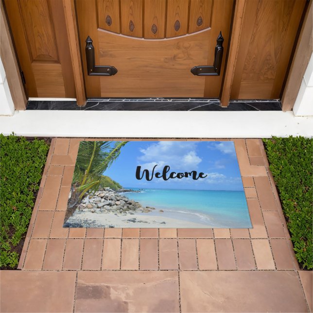 Beautiful Turquoise Tropical Beach Welcome Doormat (Outdoor)