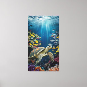 Beautiful Turtle, Fish and Sea Plants Canvas Print
