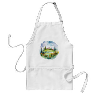 Beautiful Tuscany Watercolor Landscape Art Adult Apron
