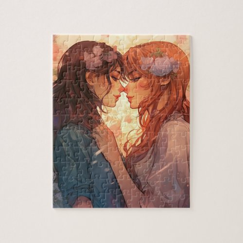 Beautiful Two Girl Anime Lesbian Love Jigsaw Puzzle