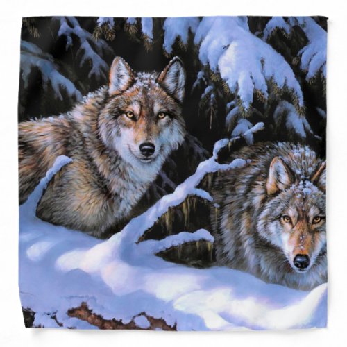 Beautiful Two Wolves Paintings Bandana