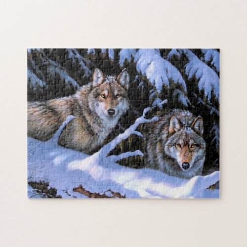 Beautiful Two Wolves Paintings Jigsaw Puzzle