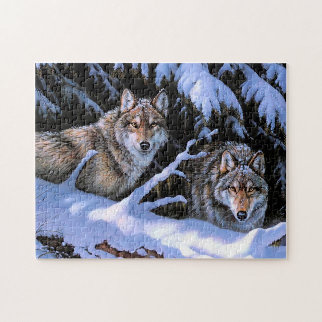 Beautiful Two Wolves Paintings Jigsaw Puzzle (Horizontal)