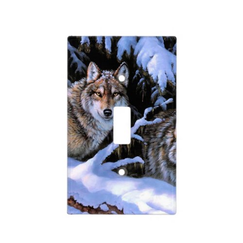 Beautiful Two Wolves Paintings Light Switch Cover