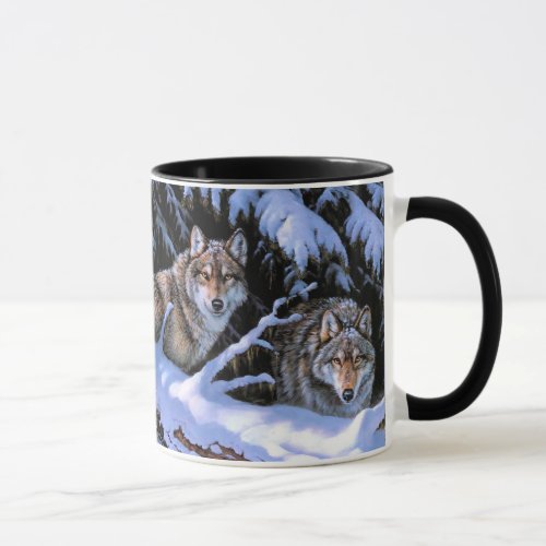 Beautiful Two Wolves Paintings Mug