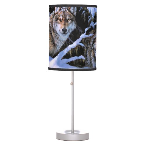 Beautiful Two Wolves Paintings Table Lamp