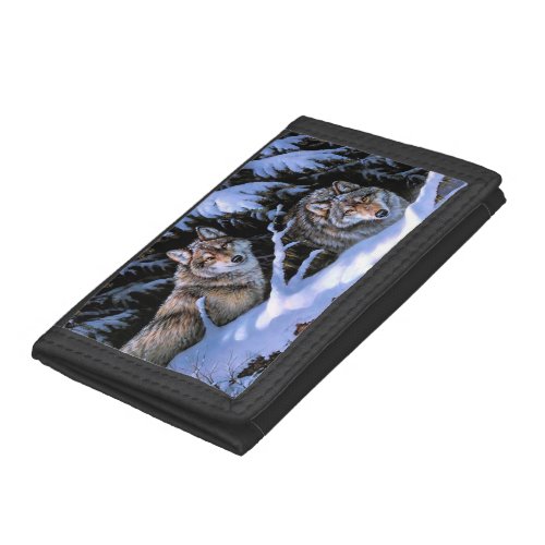 Beautiful Two Wolves Paintings Trifold Wallet