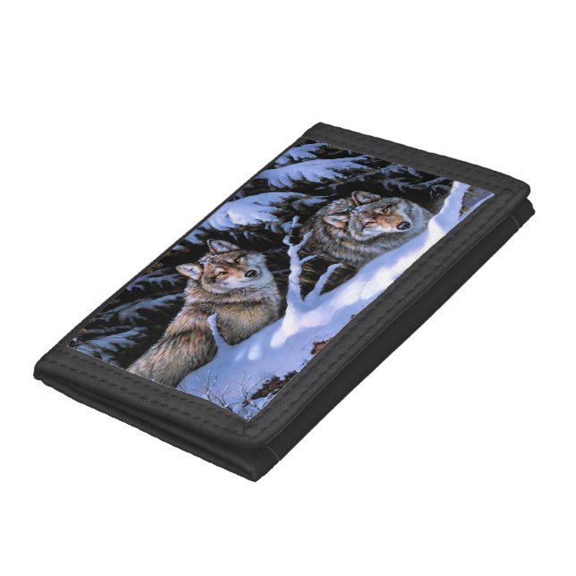 Beautiful Two Wolves Paintings Trifold Wallet (Bottom)